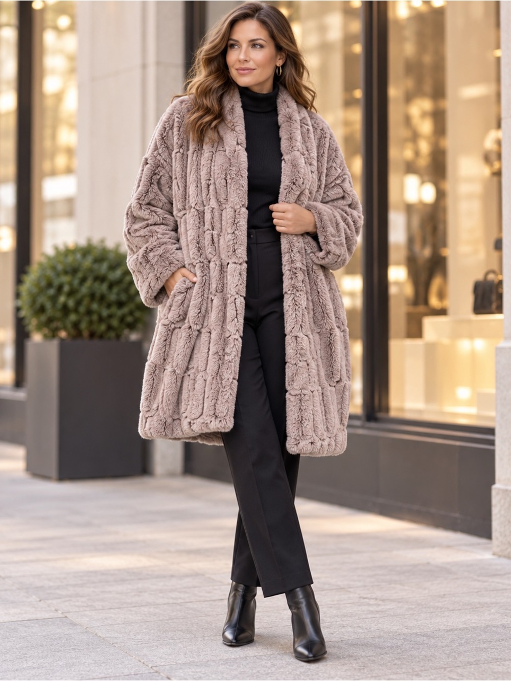 Xhilaration Women’s XXL Pink Rose Faux Fur Open Front Coat Jacket Plush Textured